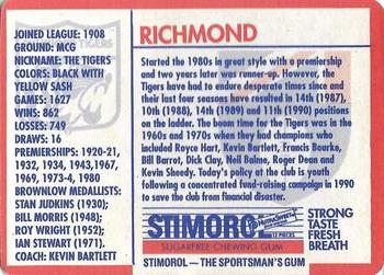 1991 Scanlens Stimorol #111 Richmond Tigers Back